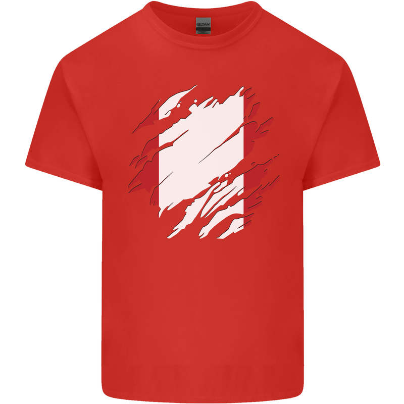 Torn Peru Flag Peruvian Day Football Mens Cotton T-Shirt Tee Top Red
