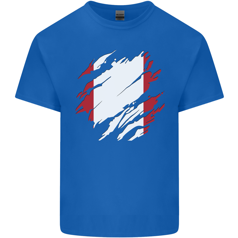 Torn Peru Flag Peruvian Day Football Mens Cotton T-Shirt Tee Top Royal Blue