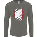 Torn Peru Flag Peruvian Day Football Mens Long Sleeve T-Shirt Charcoal