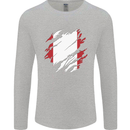 Torn Peru Flag Peruvian Day Football Mens Long Sleeve T-Shirt Sports Grey