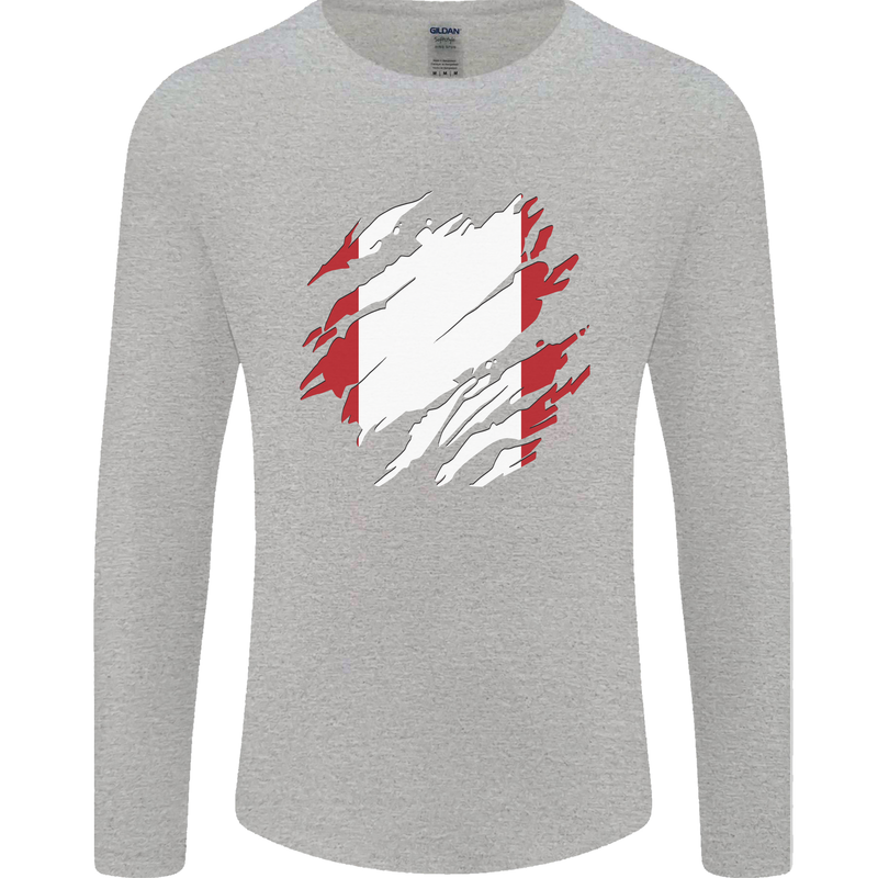 Torn Peru Flag Peruvian Day Football Mens Long Sleeve T-Shirt Sports Grey