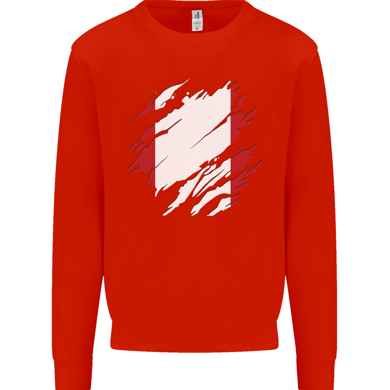 Torn Peru Flag Peruvian Day Football Mens Sweatshirt Jumper Bright Red