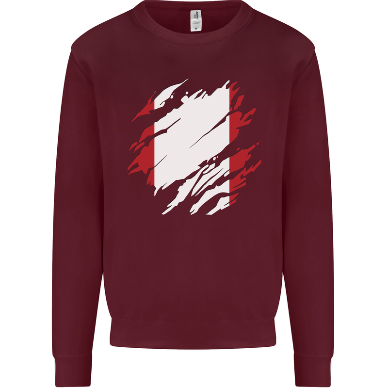 Torn Peru Flag Peruvian Day Football Mens Sweatshirt Jumper Maroon