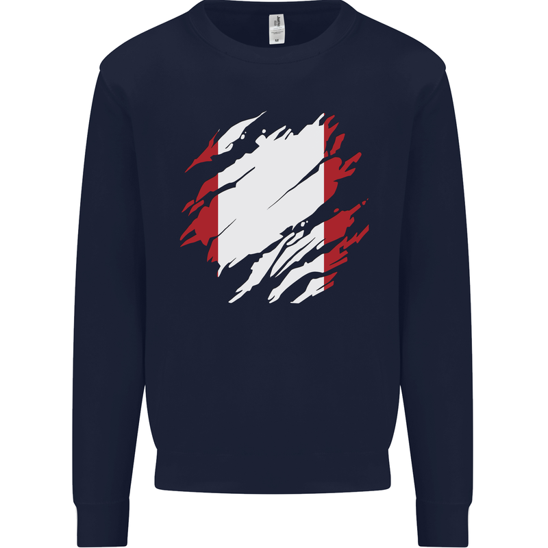 Torn Peru Flag Peruvian Day Football Mens Sweatshirt Jumper Navy Blue