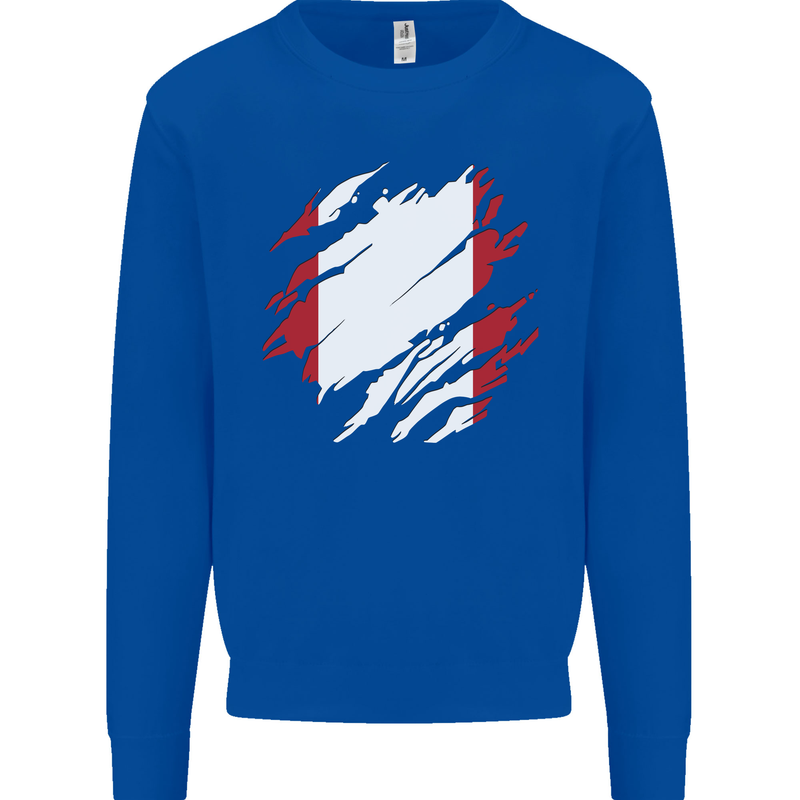 Torn Peru Flag Peruvian Day Football Mens Sweatshirt Jumper Royal Blue
