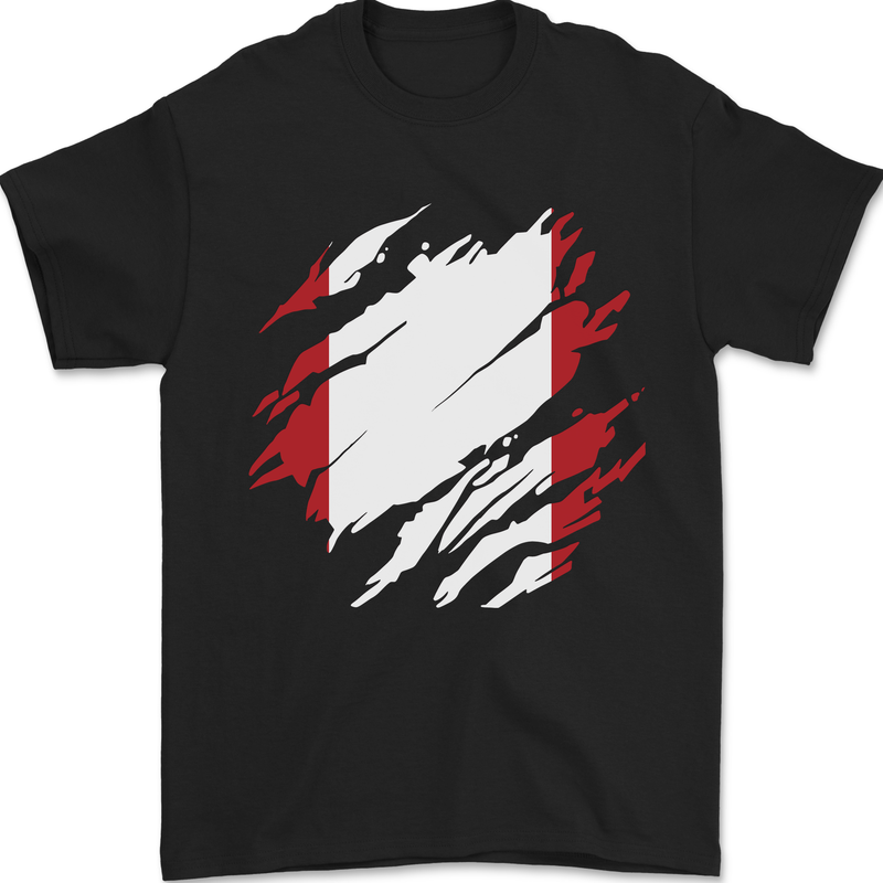Torn Peru Flag Peruvian Day Football Mens T-Shirt 100% Cotton Black