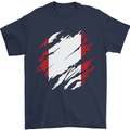 Torn Peru Flag Peruvian Day Football Mens T-Shirt 100% Cotton Navy Blue