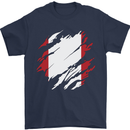Torn Peru Flag Peruvian Day Football Mens T-Shirt 100% Cotton Navy Blue
