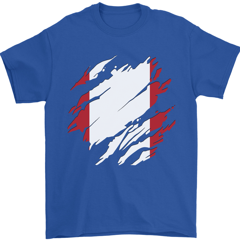 Torn Peru Flag Peruvian Day Football Mens T-Shirt 100% Cotton Royal Blue