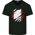 Torn Peru Flag Peruvian Day Football Mens V-Neck Cotton T-Shirt Black
