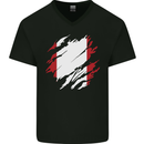 Torn Peru Flag Peruvian Day Football Mens V-Neck Cotton T-Shirt Black