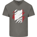Torn Peru Flag Peruvian Day Football Mens V-Neck Cotton T-Shirt Charcoal
