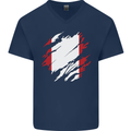 Torn Peru Flag Peruvian Day Football Mens V-Neck Cotton T-Shirt Navy Blue