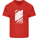 Torn Peru Flag Peruvian Day Football Mens V-Neck Cotton T-Shirt Red