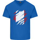 Torn Peru Flag Peruvian Day Football Mens V-Neck Cotton T-Shirt Royal Blue