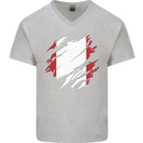 Torn Peru Flag Peruvian Day Football Mens V-Neck Cotton T-Shirt Sports Grey
