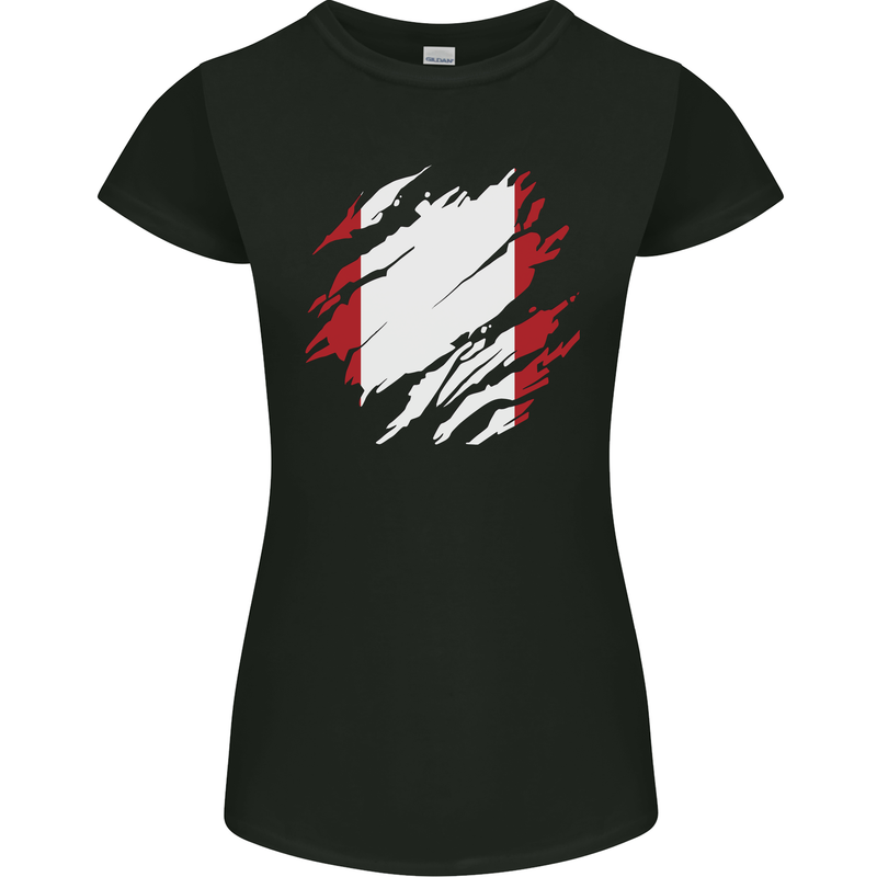 Torn Peru Flag Peruvian Day Football Womens Petite Cut T-Shirt Black