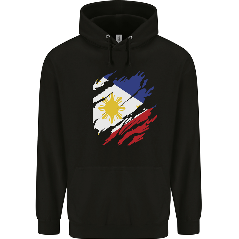 Torn Philippines Flag Philipino Day Football Childrens Kids Hoodie Black