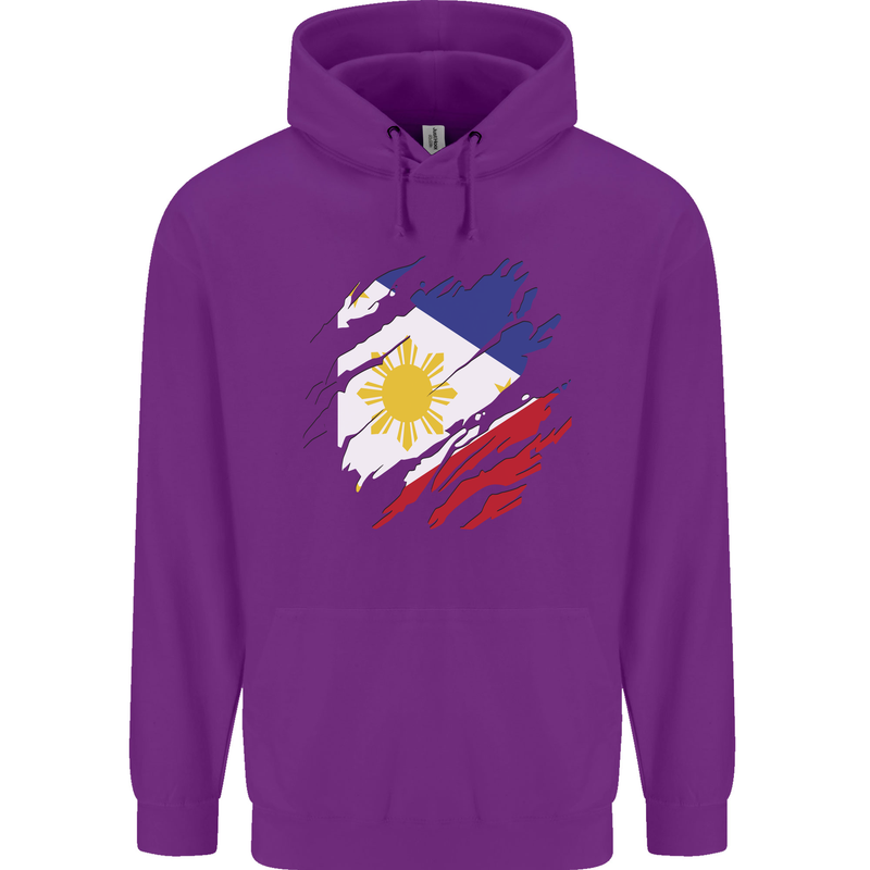 Torn Philippines Flag Philipino Day Football Childrens Kids Hoodie Purple