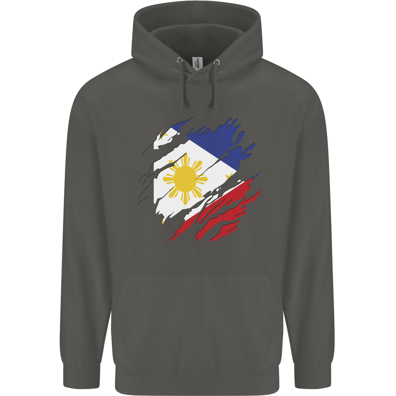Torn Philippines Flag Philipino Day Football Childrens Kids Hoodie Storm Grey