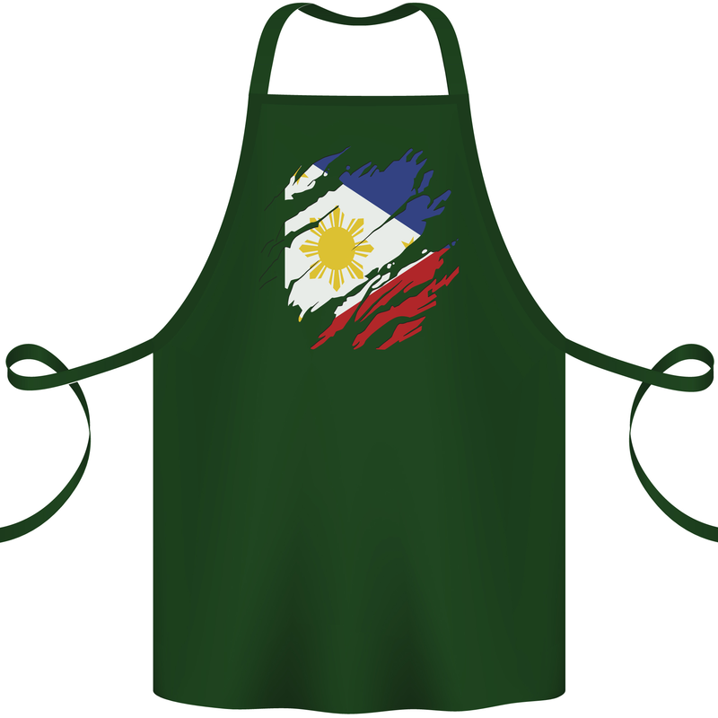 Torn Philippines Flag Philipino Day Football Cotton Apron 100% Organic Forest Green
