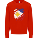 Torn Philippines Flag Philipino Day Football Kids Sweatshirt Jumper Bright Red