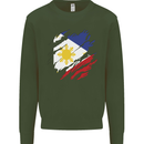 Torn Philippines Flag Philipino Day Football Kids Sweatshirt Jumper Forest Green