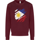Torn Philippines Flag Philipino Day Football Kids Sweatshirt Jumper Maroon