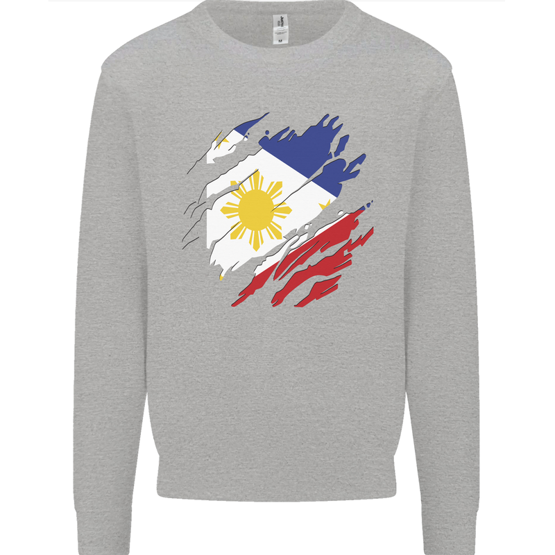 Torn Philippines Flag Philipino Day Football Kids Sweatshirt Jumper Sports Grey