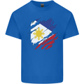 Torn Philippines Flag Philipino Day Football Kids T-Shirt Childrens Royal Blue