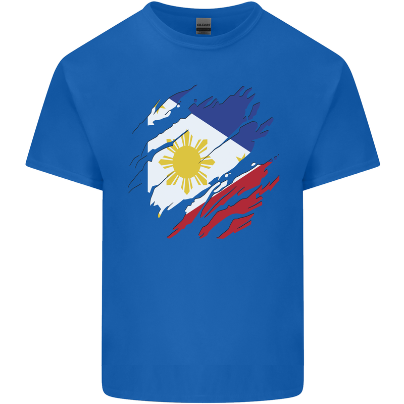 Torn Philippines Flag Philipino Day Football Kids T-Shirt Childrens Royal Blue