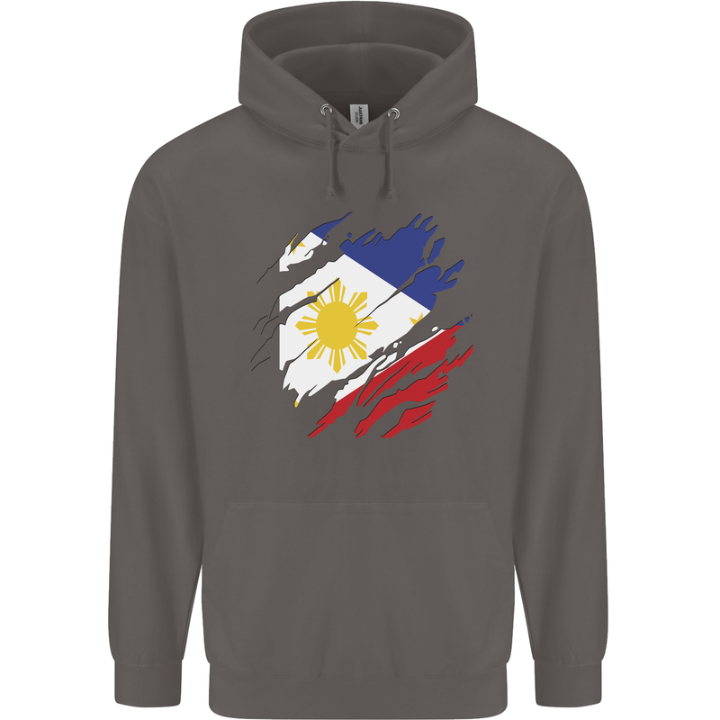 Torn Philippines Flag Philipino Day Football Mens 80% Cotton Hoodie Charcoal