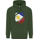 Torn Philippines Flag Philipino Day Football Mens 80% Cotton Hoodie Forest Green