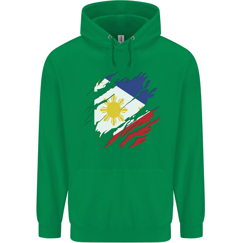 Torn Philippines Flag Philipino Day Football Mens 80% Cotton Hoodie Irish Green