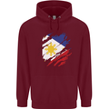 Torn Philippines Flag Philipino Day Football Mens 80% Cotton Hoodie Maroon