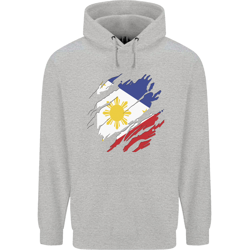Torn Philippines Flag Philipino Day Football Mens 80% Cotton Hoodie Sports Grey