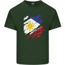 Torn Philippines Flag Philipino Day Football Mens Cotton T-Shirt Tee Top Forest Green