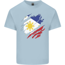 Torn Philippines Flag Philipino Day Football Mens Cotton T-Shirt Tee Top Light Blue