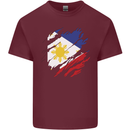 Torn Philippines Flag Philipino Day Football Mens Cotton T-Shirt Tee Top Maroon