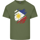 Torn Philippines Flag Philipino Day Football Mens Cotton T-Shirt Tee Top Military Green