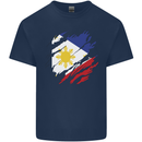 Torn Philippines Flag Philipino Day Football Mens Cotton T-Shirt Tee Top Navy Blue