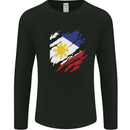 Torn Philippines Flag Philipino Day Football Mens Long Sleeve T-Shirt Black
