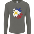 Torn Philippines Flag Philipino Day Football Mens Long Sleeve T-Shirt Charcoal