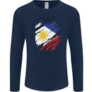 Torn Philippines Flag Philipino Day Football Mens Long Sleeve T-Shirt Navy Blue