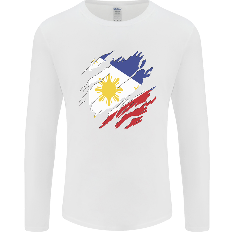 Torn Philippines Flag Philipino Day Football Mens Long Sleeve T-Shirt White