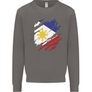 Torn Philippines Flag Philipino Day Football Mens Sweatshirt Jumper Charcoal