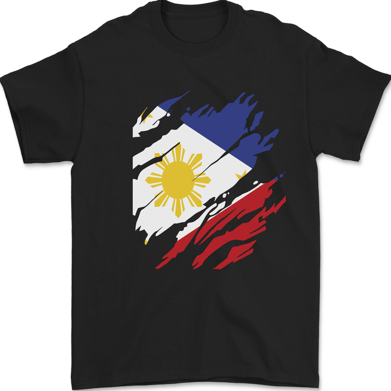 Torn Philippines Flag Philipino Day Football Mens T-Shirt 100% Cotton Black