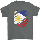 Torn Philippines Flag Philipino Day Football Mens T-Shirt 100% Cotton Charcoal