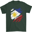 Torn Philippines Flag Philipino Day Football Mens T-Shirt 100% Cotton Forest Green