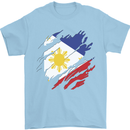 Torn Philippines Flag Philipino Day Football Mens T-Shirt 100% Cotton Light Blue